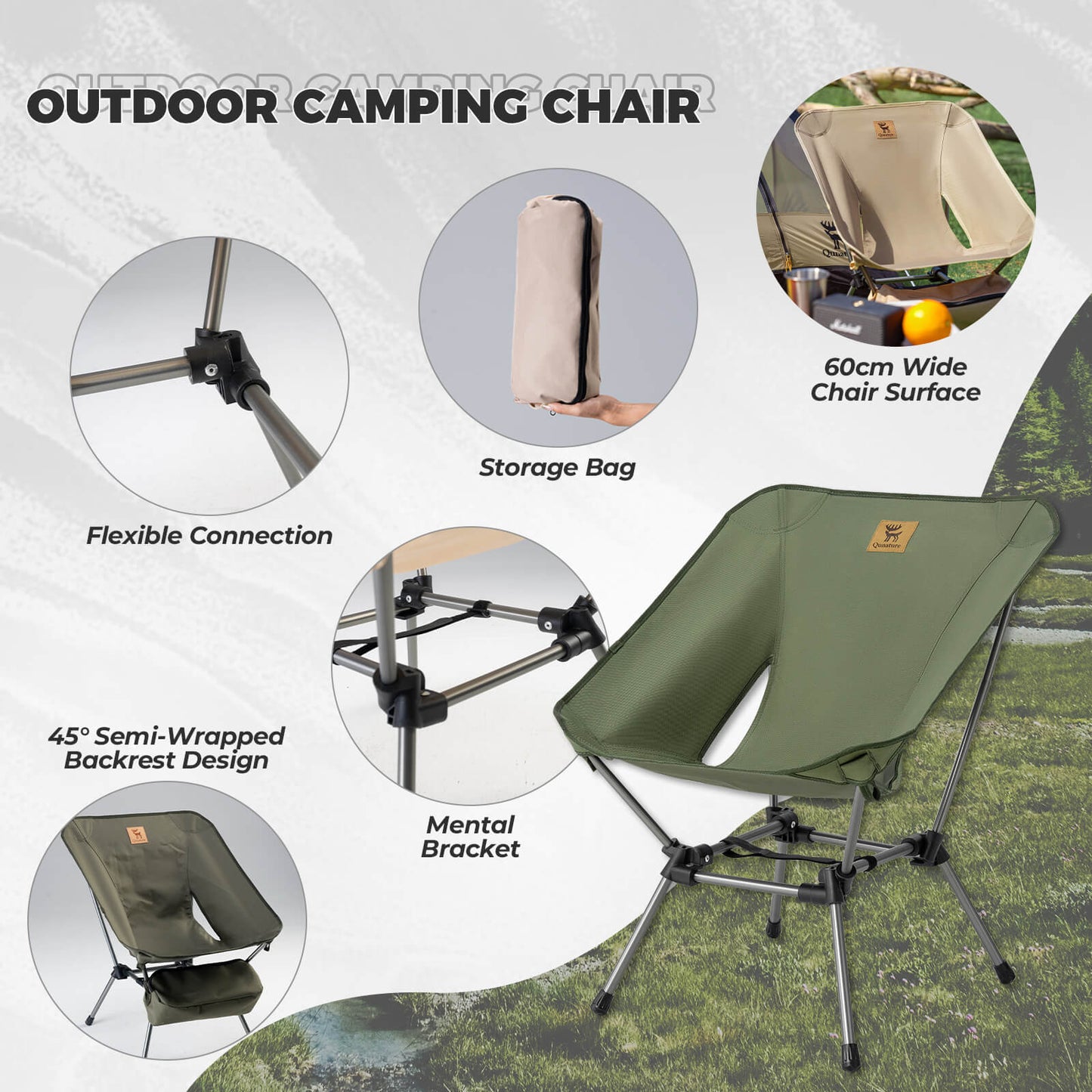 Lightweight Folding Camp Chair – Portable with Storage Bag